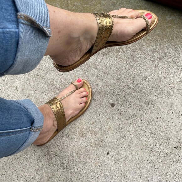 Banana Republic Western Flats Size 10 Bronze Thong Toe Ring Sandals Vintage 90s - Picture 8 of 12